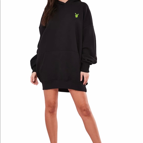 Black Oversized Slogan Hoodie Dress 